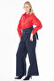 Corsage Waist Denim Trousers Navy Blue - 3