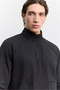 Men's Black Stand Collar Zippered Meter Printed Technical Fabric Sweatshirt with Inner Lining A62Y1226 - 2