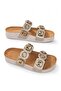 Women's Cork Sole Stone Detailed Luxury Buckle Slippers-Beige - 3