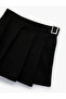 Viscose Blended Pleated Short Skirt with Buckle Detail - 3