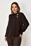Standing Collar Satin Blouse 46662 - 2