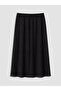 Özmarka New Season Black Plus Size Linen Blend Flared Skirt - 5