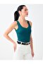 Dark Green Square Neck Slim Fit Strappy Tank Top - 4