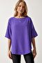 Crew Neck Draped Viscose Blouse Lrc0006 Purple - 2