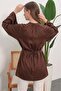 Women's Striped Lace-Up Oversize Tunic 50009 - Brown - 3