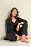 Women's Black 3-Piece Pajama Set, Combed Cotton Modal Pajama Set, 50% Cotton 50% Modal - 2