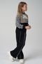 Black and White Striped Knitted Comfortable Fit Girls' Tracksuit Set - 3