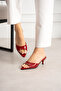 Red Raschel Rustic Patterned Pointed Toe Women's Thin Heeled Slippers - 4