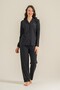 Women's Black Modal Shirt Collar Black Pajama Set, Combed Cotton Modal Pajama Set, 50% Cotton 50% Modal