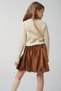 Beige Glittery Knitwear and Velvet Balloon Skirt Set - 2