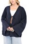 Women's Navy Blue Oversize Linen Kimono & Tie-Detail Bat Sleeve Comfortable Fit - 4