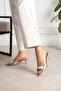 Silver Raschel Rustic Patterned Pointed Toe Women's Thin Heeled Slippers