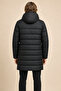 Men's Black Water and Wind-Resistant Hooded, Orange Lined Long Winter Puffer Coat - 4