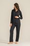 Women's Black Modal Shirt Collar Black Pajama Set, Combed Cotton Modal Pajama Set, 50% Cotton 50% Modal - 7