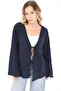Women's Navy Blue Oversize Linen Kimono & Tie-Detail Bat Sleeve Comfortable Fit - 3