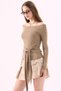 Crep Women's Viscose Fabric Madonna Collar Tie-Waist Long Sleeve Blouse