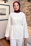 Lace-Up Combed Cotton Blouse 13071 - White - 3