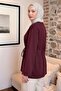 Lace-Up Combed Cotton Blouse 13071 - Bordo - 3