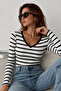 Women's Black Striped Camisole Cotton V-Neck Blouse - 4