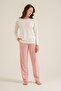 Women's White Crew Neck Pajama Set, Combed Cotton Modal Pajama Set with Pockets, 50% Cotton 50% Modal - 7