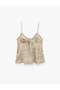Lace-Up V-Neck Printed Rope Strap Blouse