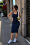 Navy Blue - Women's Square Neck Camisole Dress