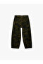 Camouflage Patterned Cotton Gabardine Baggy Trousers with Pockets - 4