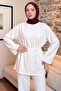 Lace-Up Combed Cotton Blouse 13071 - White