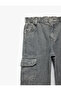 Loose Fit Cotton Denim Cargo Pants with Pockets - Cargo Jeans - 7