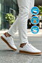 White Tan Genuine Leather Memory Sole Men's Sneaker - 3