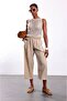 Women's Elastic Waist Loose Leg Fabric Pants - 2