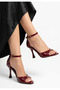 Burgundy Patent Leather Women's Heeled Sandals