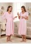 New Season Pink Summer Lace Detailed Buttoned Breastfeeding Compatible Design Short Sleeve Maternity Maternity Dressing Gown Nightgown Set - 3