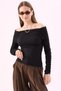 Crep Women's Viscose Fabric Madonna Collar Off-The-Shoulder Gathered Long Sleeve Blouse