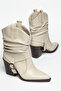 Women's Western Cowboy Vegan Faux Leather Drawstring Buckle Pointed Toe Thick Heeled Boots - 4