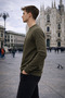 Men's Basic Crew Neck Loose Khaki Winter Sweatshirt - 4