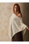 Women's Ecru Cotton Open-Shoulder Asymmetrical Knitwear Poncho with Gold Buttons - 4