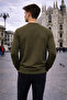 Men's Basic Crew Neck Loose Khaki Winter Sweatshirt - 3