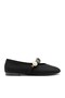 Women's Non-Slip Sole Buckle Rubber Detailed Black Nubuck Ballerina Shoes - 2