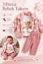 Little Teddy Bear Printed Polka Dots Soft Textured Plush Coat 3-Piece Baby Girl Set Ak8534 - 2