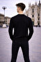 Men's Basic Crew Neck Loose Black Winter Sweatshirt - 3