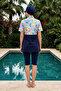 Sports Lycra Covered Short Sleeve Semi-Closed Mayi 2147-191 Navy Blue - 3