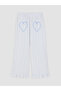 Blue Elastic Waist Striped Girl's Trousers