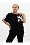 Plus Size Women's Blouse with Stone Daisy Pattern and Floral Knit Detail