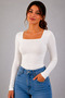 Women's Square Neck Modal Fabric Lycra Long Sleeve Finger Loop Blouse Fit Casual Stylish Top Wear - 2