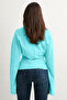 Crew Neck Waist-Situated Wide Sleeve Turquoise Blouse E9128 - 3