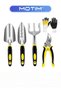 5 PCS Garden Tool Set Including Transplanting Spade Trowel Cultivator Pruner Gardening Gloves Heavy Duty Cast-Aluminium Garden Tools Kit for Gardening Potting Flowering Planting Yellow