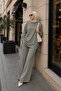 Women's Ribbed Detailed Side-Tie Long Tunic and Wide-Leg Pants Two-Piece Hijab Set