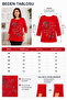 Red Front Stone Embroidered Striped Crew Neck Cotton Women's Blouse - 5