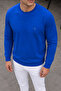 Men's Cobalt Blue Basic Crew Neck Relaxed Sweatshirt - 4